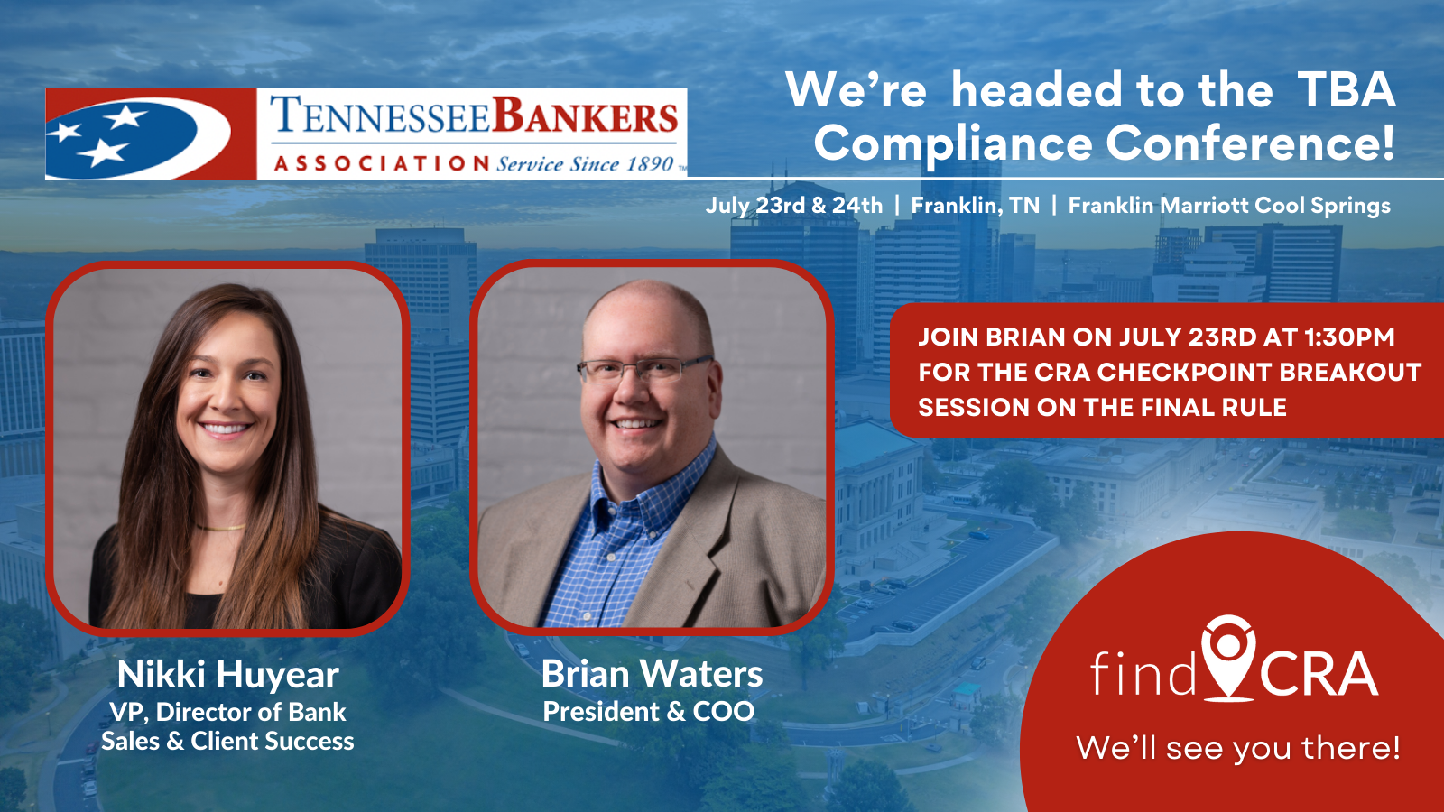 findCRA to Lead CRA Session and Exhibit at the Tennessee Bankers Association’s 2024 Compliance Conference in Franklin